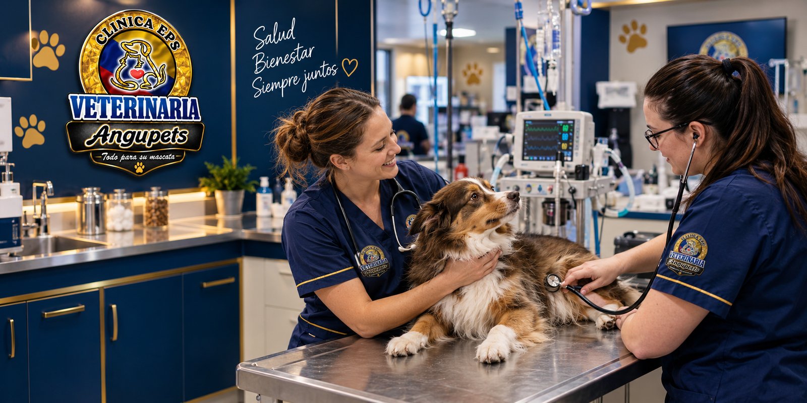 Equipo veterinario de Angupets atendiendo a un perro en la sala de procedimientos
